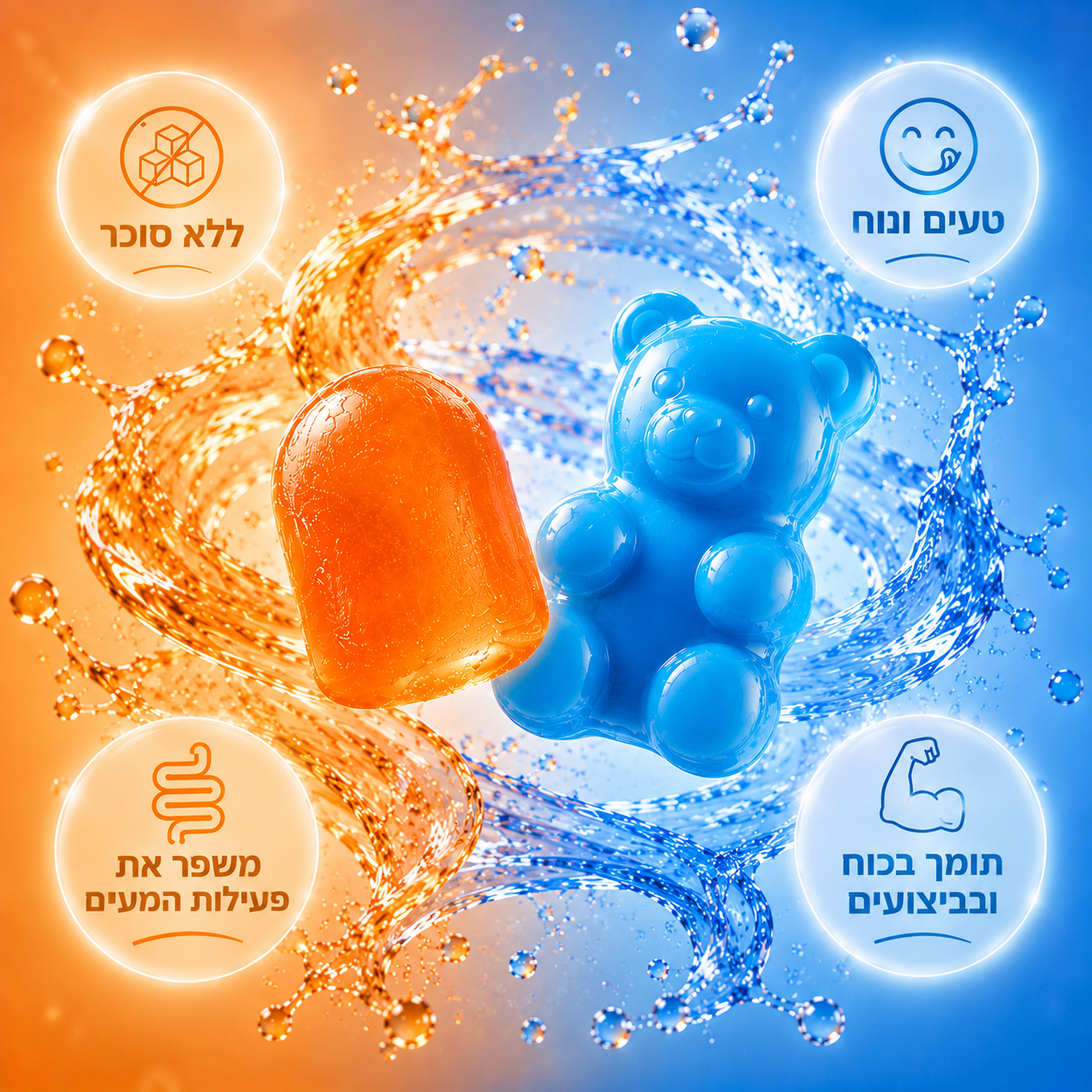 יתרונות המארז CREATINE + BLOAT — ללא סוכר, תומך בכוח וביצועים, מסייע לעיכול ונוחות בבטן