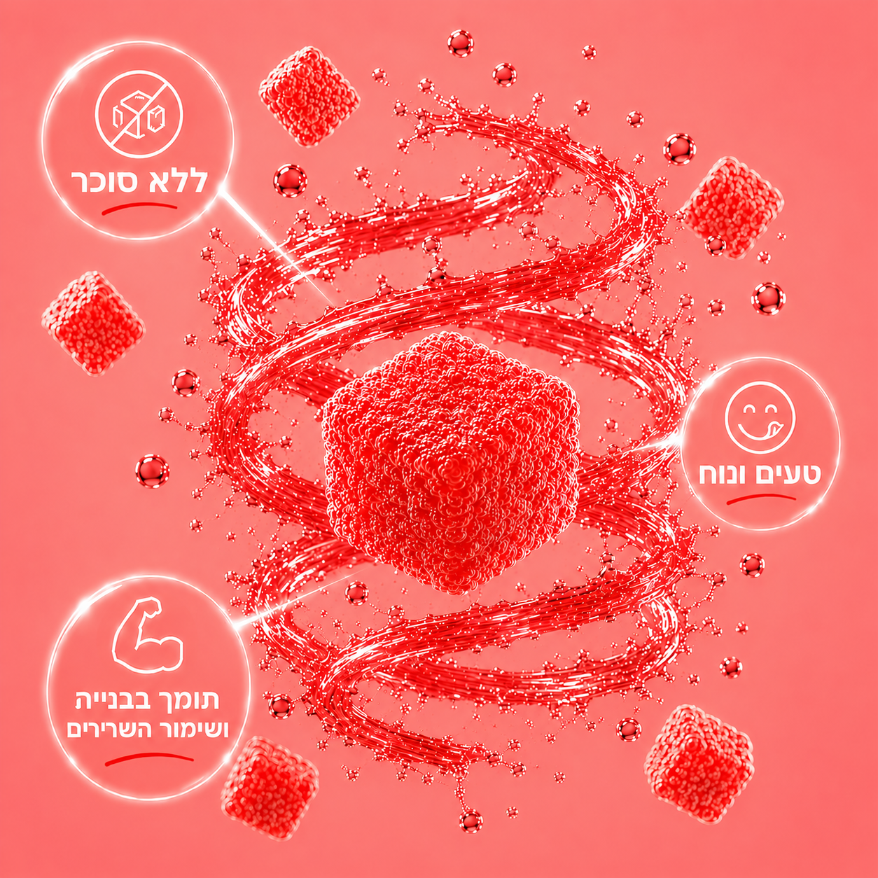 יתרונות PROTEIN+ — ללא סוכר, טעים וזוהר, תומך בבניית שריר ושימור השרירים